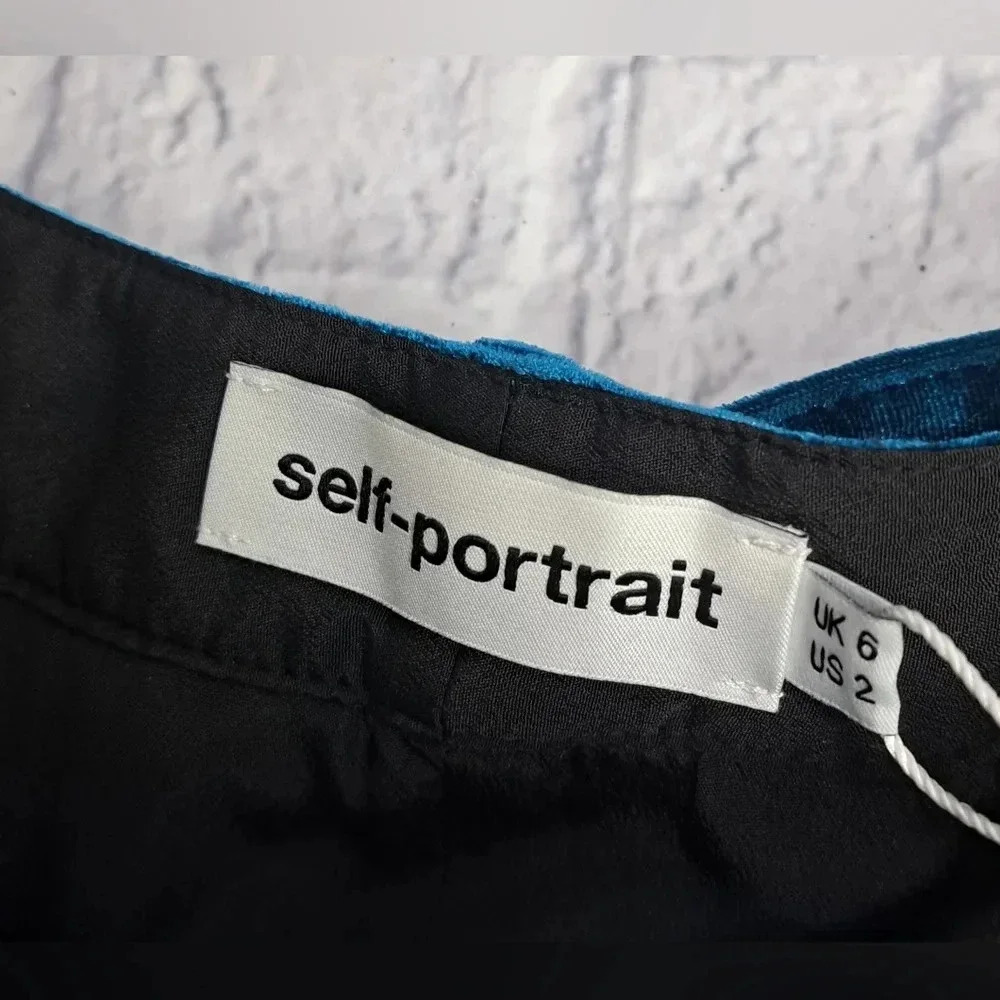 NWT  self-portrait Peacock Blue Double Zip Shorts Velvet Belt Size 2 US / 6 UK - Picture 8 of 11